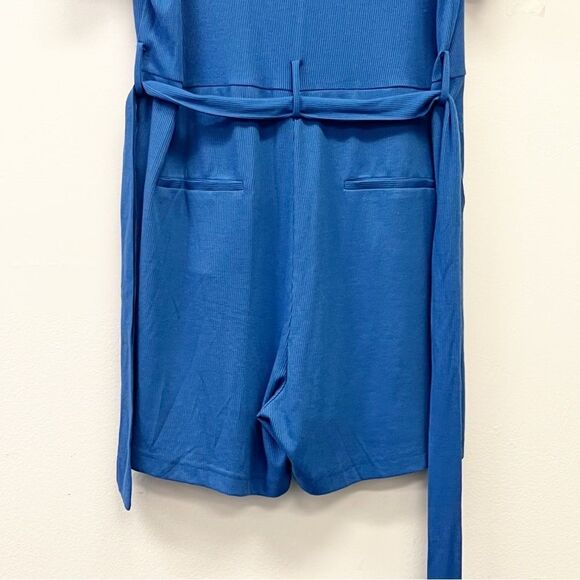 FRNCH Rib Knit Belted Romper, Royal Blue Size Large - Picture 7 of 12